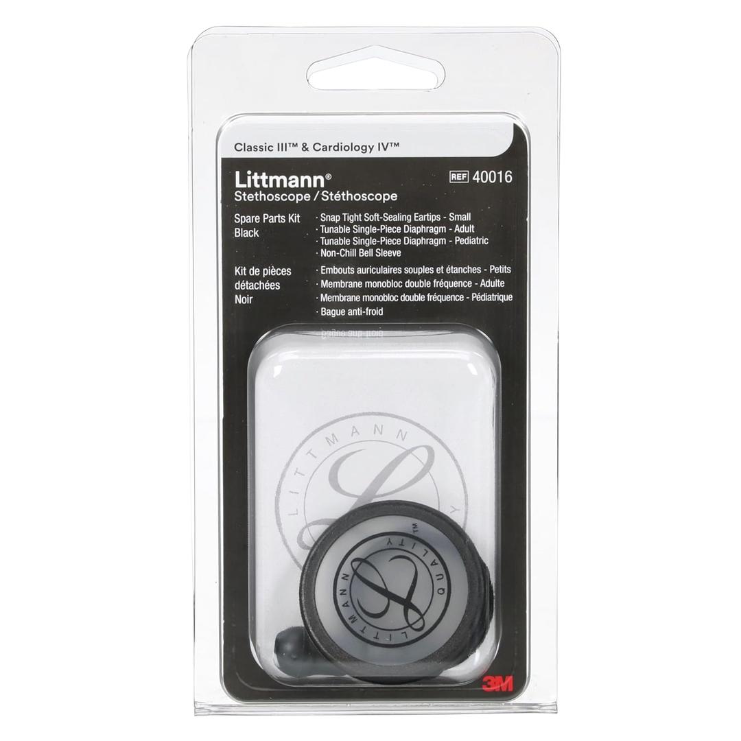 3M Littmann Stethoscope Spare Parts Kit Black, Compatible with Classic III, Cardiology IV, CORE Digital, Includes Eartips, Adult & Pediatric Diaphragms, Non-Chill Bell Sleeve, 40016