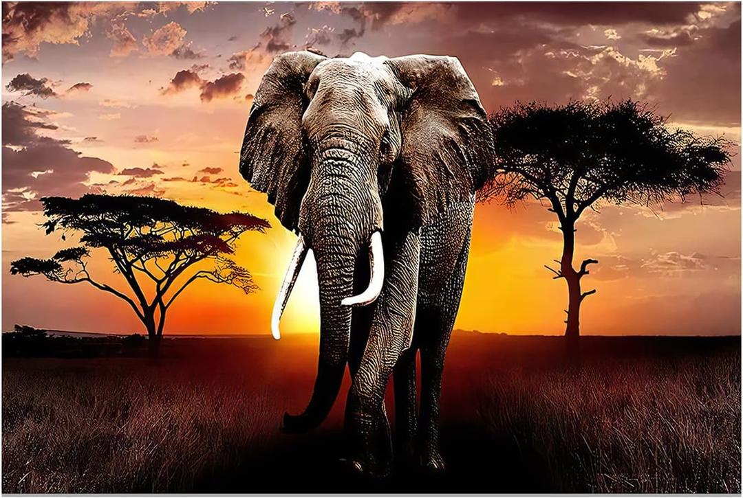XXMWallArt FC3069 Canvas Wall Art Elephant Picture African Wild Animals Artwork Painting Print for Living Room Bedroom Kitchen Home and Office Wall Decor