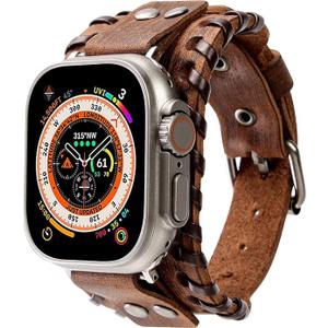 HARDISTON Cuff Watch Band Compatible with Apple 40mm for men & women, Handmade Genuine Leather, Compatible with iWatch Series 11 10 9 8 7 6 5 4 3 2 1 SE Ultra, Wrist Bracelet Band, Medium/Band-Brown