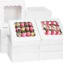 Moretoes 30pcs Bakery Boxes, 8x8x2.5 Cookie Boxes with Window, White Treat Containers for Mother's Day, Donuts, Chocolate Strawberries, Pie