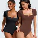 Avidlove Women's Short Sleeve Bodysuit Square Neck Body Suits One Piece T Shirt Summer Going Out Tops Date Outfits (Brown, S)