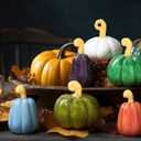 2 x Vicenpal 6 Pcs 1.18 Inch Fall Pumpkin Decor Figurines Mini Resin Thanksgiving Pumpkin Decor Table Rattan Fake Fall Crafts Multicolor Autumn Harvest Table Kitchen Centerpiece(Fresh Color)