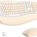 Ergonomic Wireless Keyboard and Mouse Combo, Wave Keys Keyboard with Wrist Rest for Natural Typing, 3 DPI Adjustable Ergonomic Silent Mouse for Computer/Laptop/Windows/Mac (Latte Color-A)