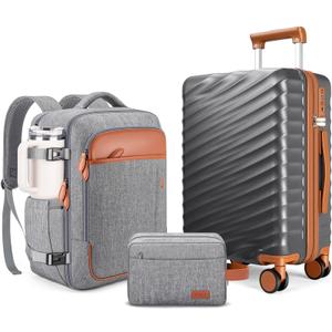 Velaybor 3 Piece Luggage Set with Travel Backpack, 20 PC Hardside Suitcase with Spinner Wheels, Flight Approved Carry On Luggage with YKK Zippers & TSA Lock