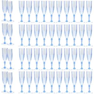 48PCS Plastic Champagne Flutes,7.1Oz Acrylic Blue Wine Glasses Goblets Reusable Drinking Champagne Glasses for Wedding ,Shatterproof and Disposable Cups Plastic Goblets Grand Event Party Supplies