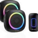 TECKNET Wireless Doorbell with 2 Portable Receivers, Battery Powered Doorbell with RGB Light, IP66 Waterproof Door Chime Kit, 1300ft Wireless Range, 0-110dB & 60 Chimes, 36-Month Long Battery Life