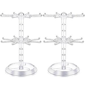 2 Pack Keychain Display Stand Rotating Jewelry 2 Tier Necklace Holder Plastic Spinning Bracelet Hanging Organizer Rotating Rack Earring Bracelet Stands for Vendors Malls Counter Dressing Table(Clear)