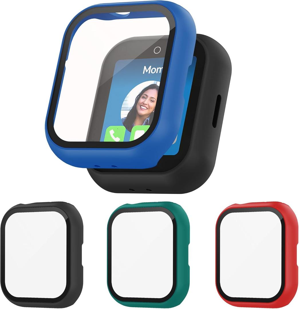 Case for SyncUP Kids Watch 2 with Tempered Glass Screen Protector, Shockproof Hard PC Bumper Protective Cover Compatible with SyncUP Kids Watch 2 (Black/Blue/Green/Red)