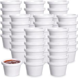 Lallisa 48 Pcs Mini Ramekins 1.5 oz Ramekins Smooth Round Ramekin Small Condiment Cups Dipping Sauce Bowls for Daily Meals Catering Kitchen Restaurant Party (White)