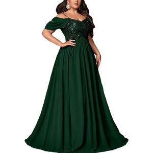 Women's Sequin Plus Size Wedding Guest Bridesmaid Dresses Maxi Gown for Formal Prom Cocktail Party Evening Events (Green, XXL)