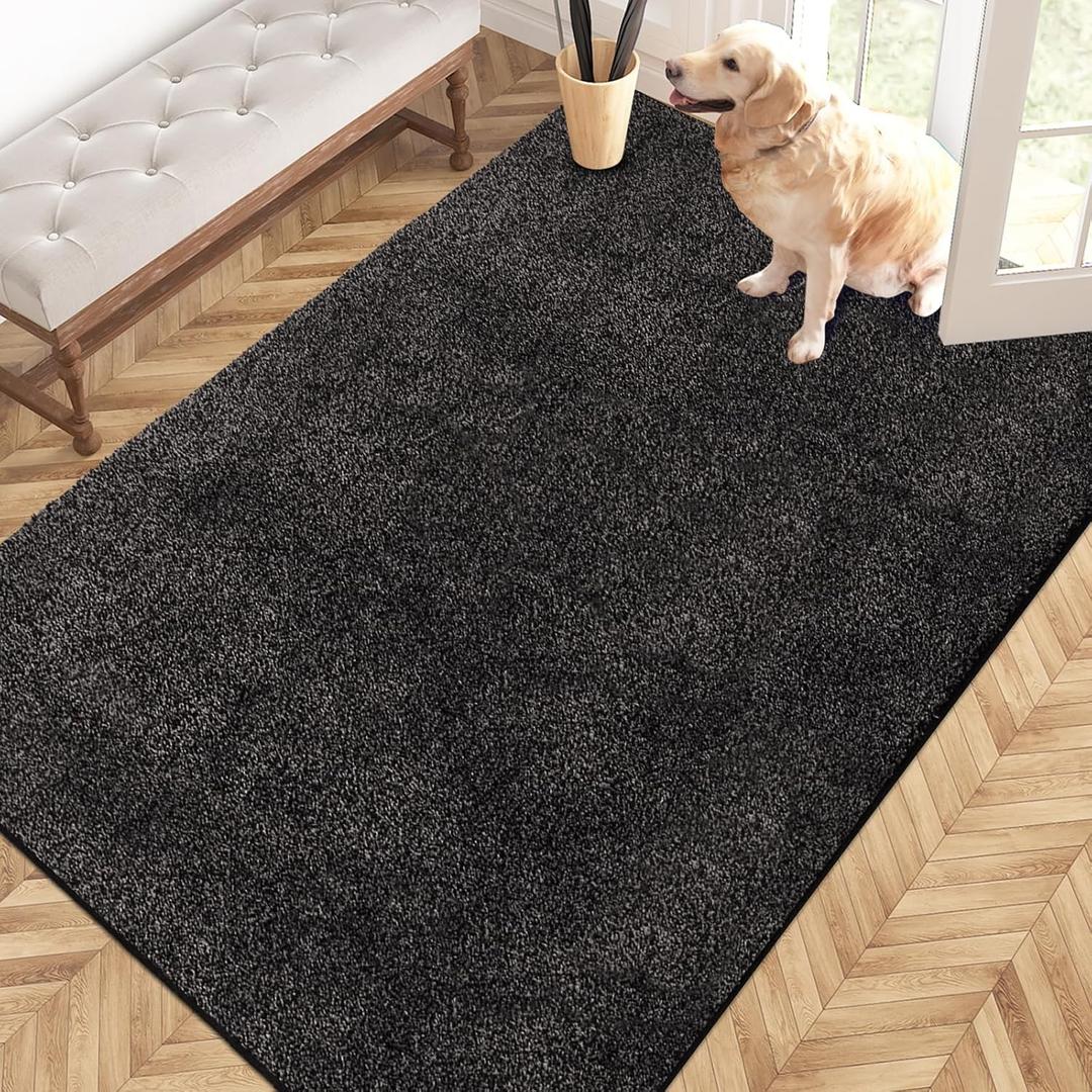 PURRUGS Easy Care Area Rug 4ft x 6ft, Non-Slip Machine Washable Entryway Rug, Dog Door Mat, Stain Resistant Accent Rug for Hallway, Living Room, Bedroom and Mudroom, Charcoal, 48" x 72"