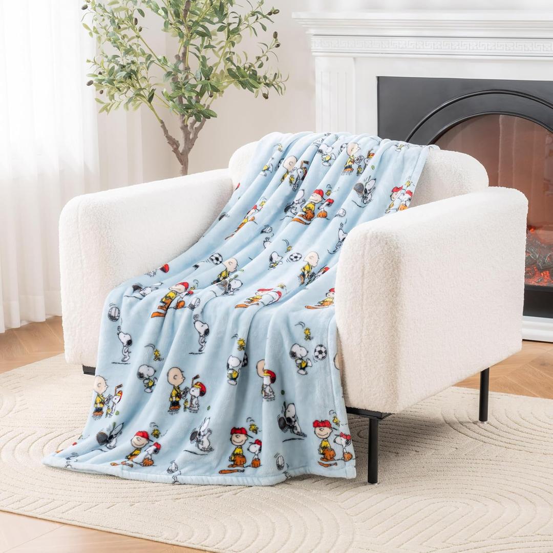 Berkshire Blanket Peanuts VelvetLoft Cute Character Snoopy Plush Throw Blanket,Snoopy the Athlete Closed in Blue,Throw 55 in x 70 in (Official Peanuts Product)