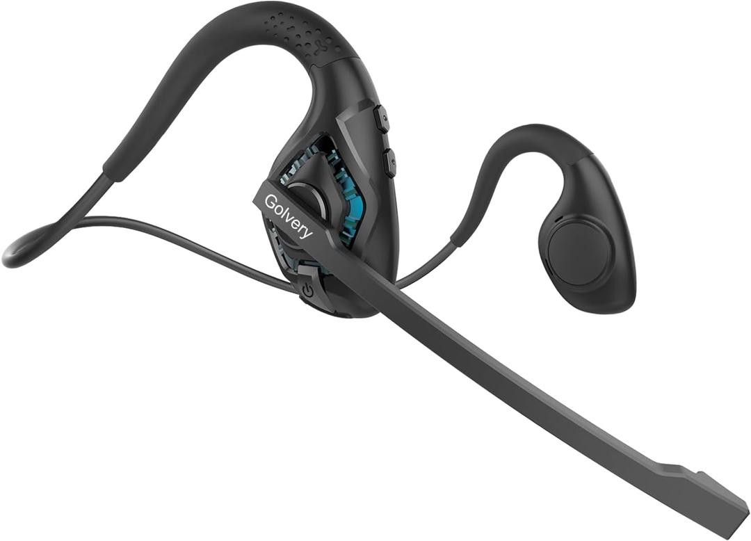 Golvery Latest Bluetooth 5.3 Headset w/DSP Noise Canceling Boom Microphone & Mute for Cellphone, Lightweight Comfort Open Ear Wireless Headphones for PC Laptop Office Meeting Home Working, 10H (Cyan)