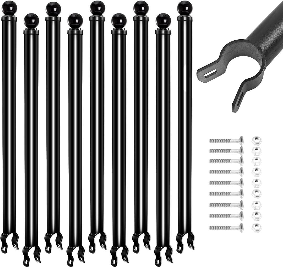 9 Pack Chain Link Fence Extension, 25" Fence Extension Height, Galvanized Post Extender for Dogs (1-3/8",Black) (1-3/8" 9 count, Black)