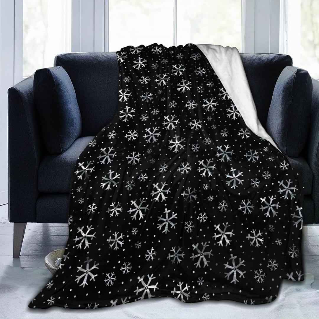 Winter Snowflakes Black Fleece Blanket Lightweight Ultra-Soft Christmas Throw Blanket for Sofa Couch Bed Camping Travel - Super Soft Cozy Microfiber Blanket 50"X40"