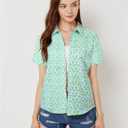 SSLR Womens Hawaiian Shirts Short Sleeve Blouses Casual Button Down Shirts for Women (Blue, XXXL)