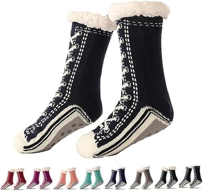 Slipper Socks Valentine for Women Men Couple, Fuzzy Cashmere Fleece Lined Socks, Ultra-Thick Warm Non-Slip Silicone Grips for Indoor Home, Cozy Winter (Black)