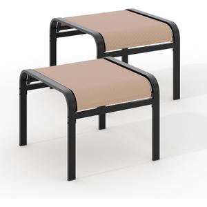 Outdoor Ottoman Set of 2, Outdoor Foot Stool with Textliene Fabric, Metal Frame, Stackable Oversized Foot Rest for Patio Garden Pool, Khaki, 22.8"D x 22.1"W x 17.1"H