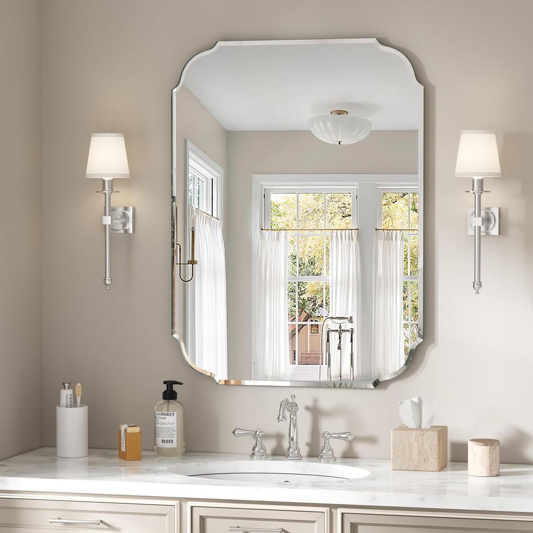 Silver Wall Mirror-Beveled Edge Frameless Mirror for Bathroom, Vanity, Bedroom, Rectangle Mirrors 32X24inch