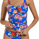 La Blanca Womens Over The Shoulder Tankini Swimsuit Top (6, Multi// Modern Oasis)