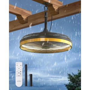 addlon Outdoor Ceiling Fan with Light for Patios, 20 inch Black Waterproof Gazebo Fan Remote&APP Control, 6 Speeds, Noiseless, Dimmable, Reversible, Plug in Hook Mount Ceiling Fan for Pergola Canopy