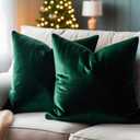 Christmas Dark Green Velvet Pillow Covers 18x18 Inch Set of 2 - Soft Solid Cushion Covers for Bedroom Sofa Living Room Indood Holiday Christmas Decoration