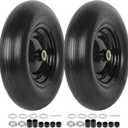 (2-PACK) 4.80/4.00-8" Tire and Wheel - Universal Fit 16" Flat Free Solid Wheelbarrow Tires with 3" Hub and 5/8" Bearings Extra Adapter kit includes 3/4" Ball Bearings, 1" and 1/2" Nylon Spacers