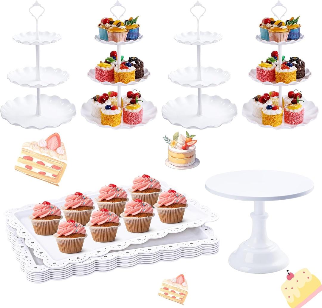 EI 13pcs White Cake Stand Serving Trays for Party 3 Tier Cupcake Stands Appetizer Trays Dessert Table Display Set Multiple Styles Candy Fruit Display Tower for Birthday Wedding Anniversary