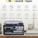 Record Player Retro Vintage 9 in 1 with Bluetooth, 3-Speed Turntable, AM FM Radio, CD Cassette Player, USB SD Playback, Remote Control, Aux Input, Headphone Jack Home Audio System