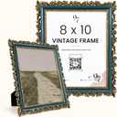 97 Decor Blue Gold 8x10 Ornate Picture Frames - Unique Vintage Picture Frames 8x10, Antique Frame 8 X 10 With Glass Front For Tabletop Photo Display And Wall Hanging, Fancy Frame 8 By 10