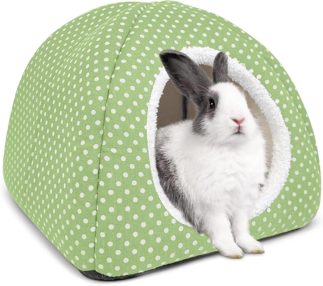 Rabbit Hideout Large Bunny Bed Washable Rabbit House and Hideout Fleece Guinea Pig Hiding Hut for Indoor Bunnies Small Animal Hideaway (Green)