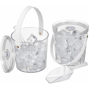 2 Pack Ice Bucket with Airtight Lid, Champagne Bucket with Handle, Plastic Beverage Tub for Parties, Bar Cart Accessories for Wine, Drink, Beer Bottles, Clear