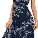 WEACZZY Women's Summer Short Sleeve Casual Dresses V-Neck Floral Party Dress with Pockets (L)