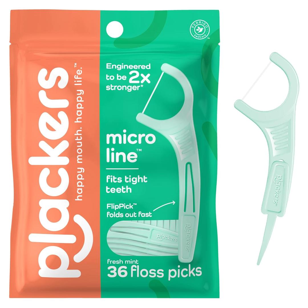 Plackers Micro Line Dental Floss Picks, FoldOut FlipPick, Tuffloss, Easy Storage with SureZip Seal, Fresh Mint Flavor, 300 Count