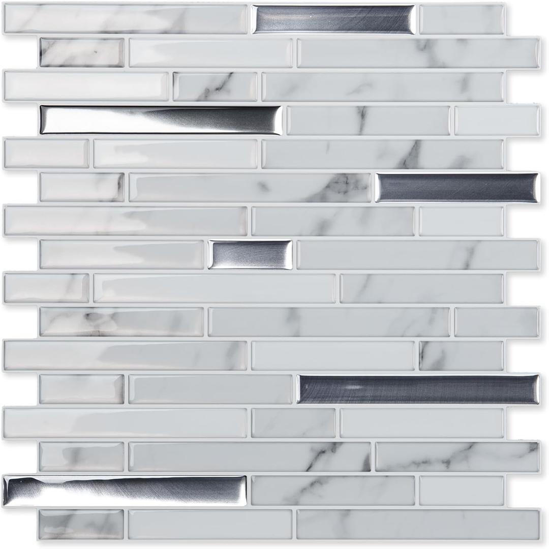 LONGKING 10-Sheet Extra Thick Peel and Stick Backsplash Tiles, Waterproof Kitchen Backsplash Peel and Stick Tile, Self-Adhesive Backsplash for Kitchen, Gray Marble