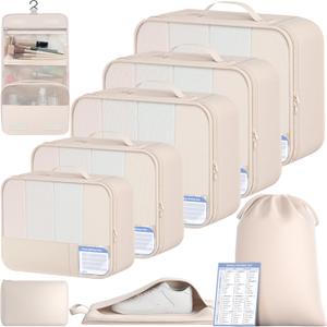 BAGAIL 9 Set Packing Cubes with Packing List Luggage Packing Organizers for Travel Accessories (Cream)