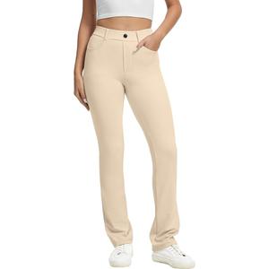 VIMPEP Women’s Stretchy Yoga Dress Pants High Rise Straight Leg with Pockets Casual Petite - Medium