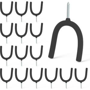 HUHOLE Screw in U Hook, Black, 16PC, Shovel Holder Wall Mount, U Hooks for Hanging Garden Tools