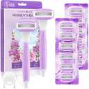 DreamGenius Razors for Women Include 2 Non-Slip Handles and 14 Blade Refills with a Shower Holder, 5 Premium Blades Women's Razors for Shaving with 360° Lubrication Reduces Irritation, Purple