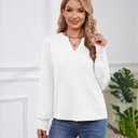Womens Tops Dressy Casual Long Sleeve Shirts Loose V Neck Business Work Tunic Blouses (White, M)