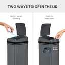 iTouchless 13 Gallon Smart Bin with Odor Filter, 50L Touchless Stainless Steel Kitchen Trash Can, Automatic Motion Lid, Fingerprint-Proof, Hands-Free Pet-Safe Lock & Soft-Close, Modern Gunmetal Gray