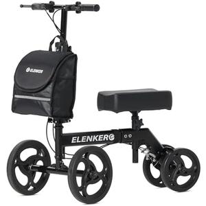 ELENKER Steerable Knee Walker Deluxe Medical Scooter for Foot Injuries Compact Crutches Alternative (Bright Black)