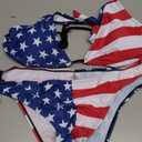 Women Bikini Sets 2 Piece Sexy Thong Swimsuit Sling Halter String USA American Flag Swimwear Set Bathing Suit Top (Medium)