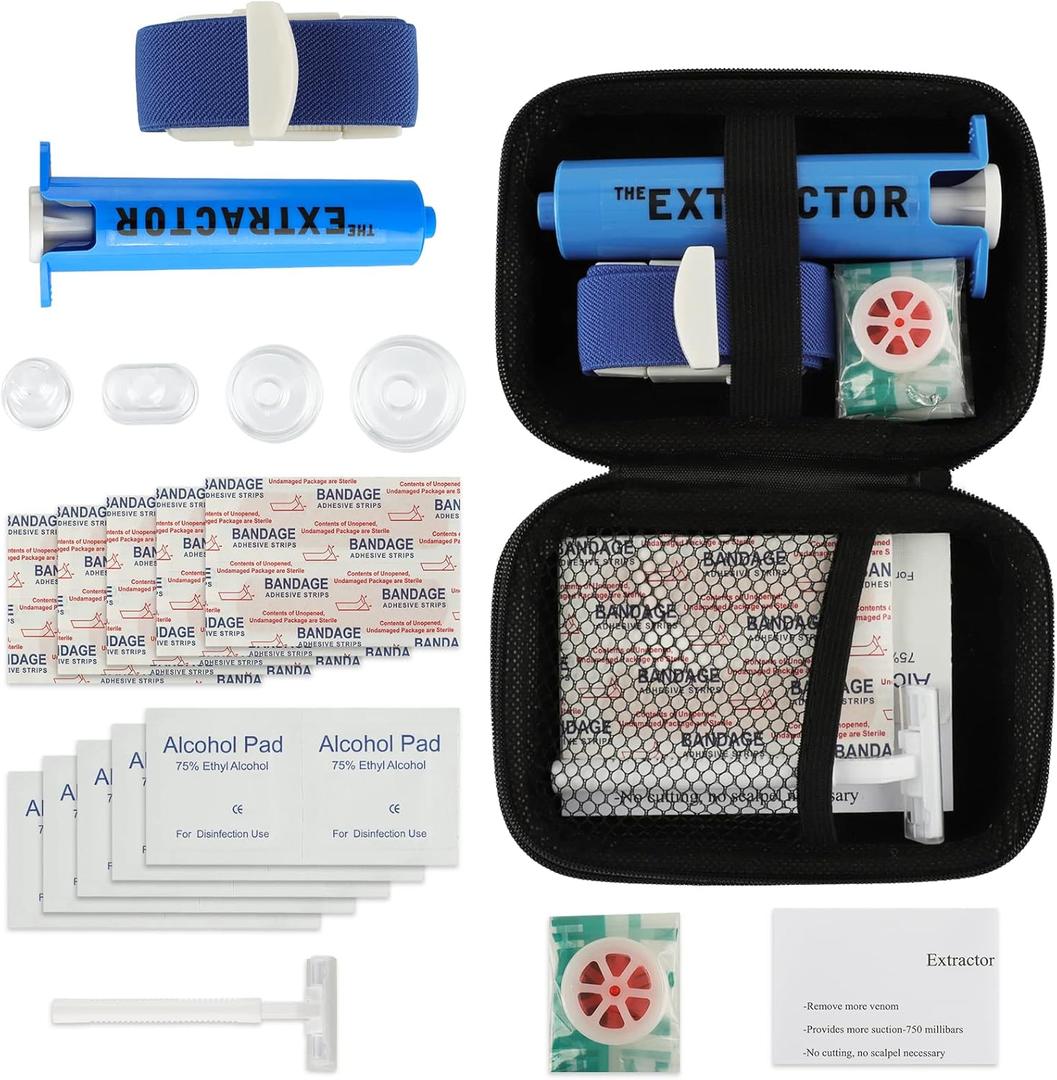 Snake Bite Kit, Bee Sting Kit, Emergency First Aid Supplies, Venom Extractor Suction Pump, Bite and Sting First Aid for Hiking, Backpacking and Camping (Blue)