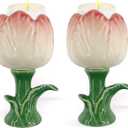 2 Pack Tulip Candle Holder Ceramic Candlestick Decoration for Palo Santo, Taper Candles