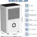 Shinco 30 Pints Dehumidifier for Home and Basements, 1500 Sq.Ft Dehumidifiers with Drain Hose, Auto or Manual Drainage, Auto Defrost, Quietly Remove Moisture, Activated Carbon Filter, 24HR Timer