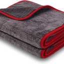 2-Pack 1200 GSM Car Drying Towels Microfiber Towels for Cars (36" x 12"), Ultra-Absorbent, Streak-Free, Scratch-Free, No Water Spots, Double-Coral Fleece Microfiber & Gray & Red Hemmed Edges