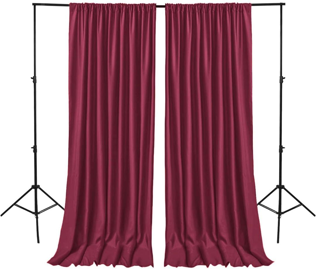 Hiasan Burgundy Backdrop Curtains for Parties, Polyester Photography Backdrop Drapes for Family Gatherings, Wedding Decorations, 5ftx10ft, Set of 2 Panels