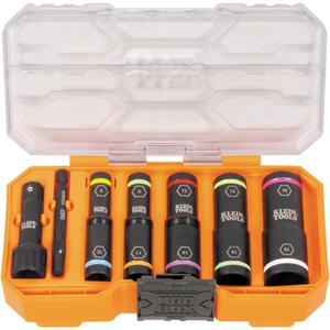 Klein Tools 65619 KNECT Flip-10 Metric Impact Socket Set, Deep Depth, 5 Color-Coded Flip Sockets, 10 Metric Sizes, 1/4 and 3/8-Inch Adapters, MODbox Case