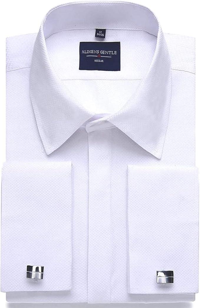 Alimens & Gentle Men's Dress Shirts French Cuff Long Sleeve Regular Fit Tuxedo Cufflinks Shirt (16.5" Neck 34"-35" Sleeve, White)